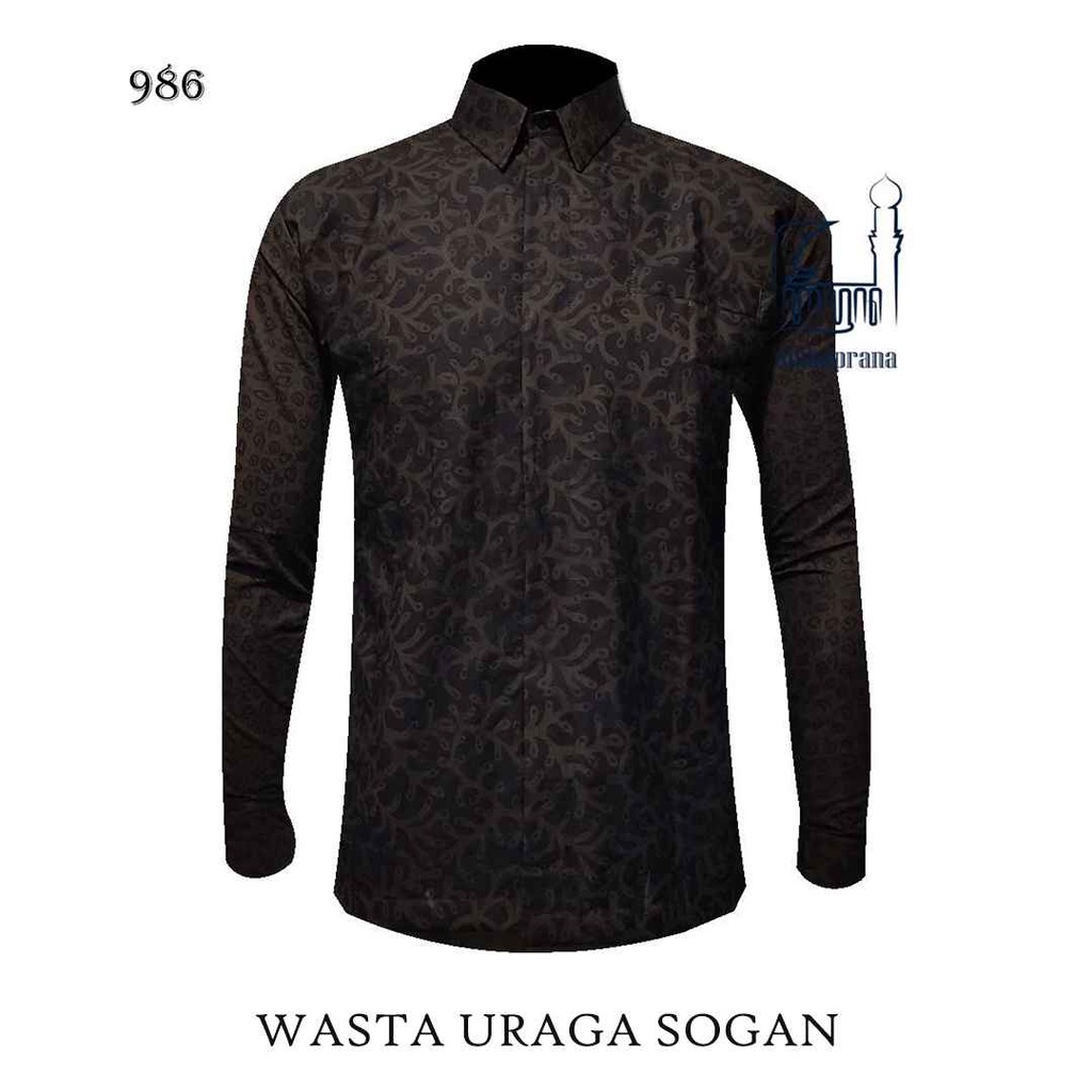 BATIK MAHAPRANA Motif WASTA URAGA SOGAN Atasan Kemeja Batik Pria Lengan Panjang Full Furing MHP-986