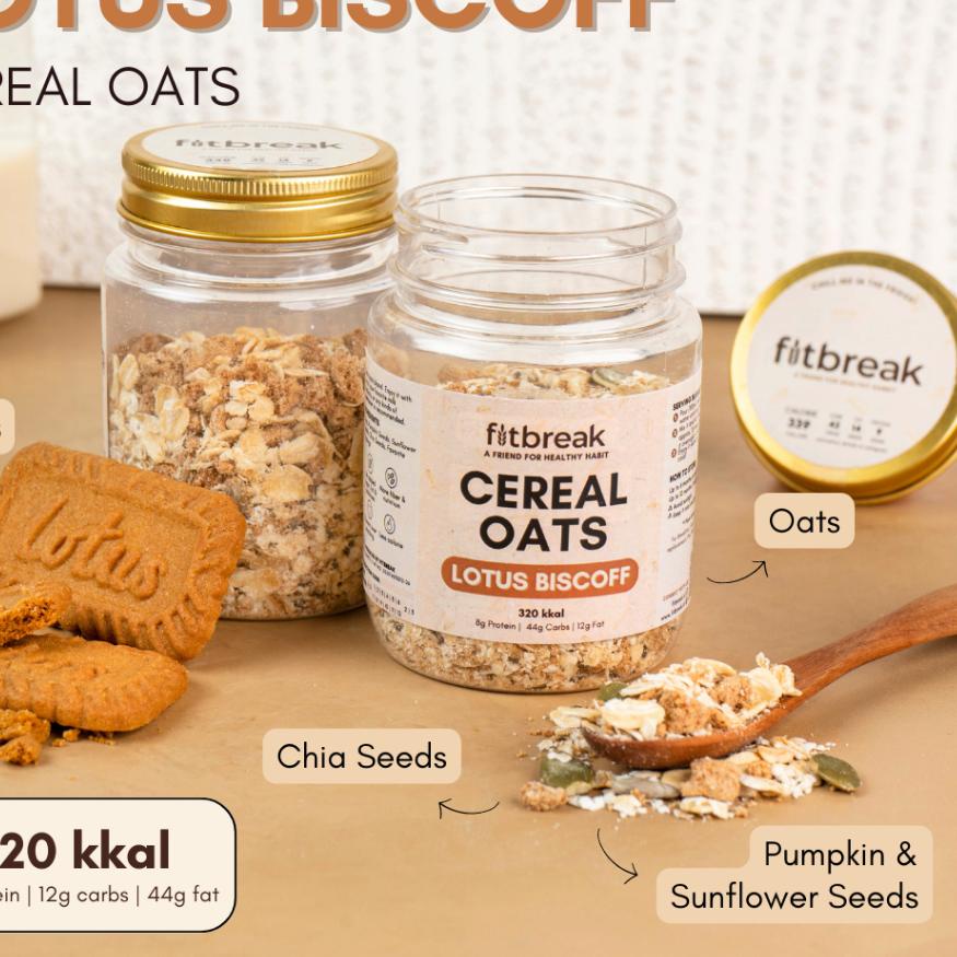 

Discount | FG2 | Lotus Biscoff Cereal Oats FITBREAK / Healthy snack / Instant oats / Overnight oats / Diet Friendly / Sarapan / Oatmeal