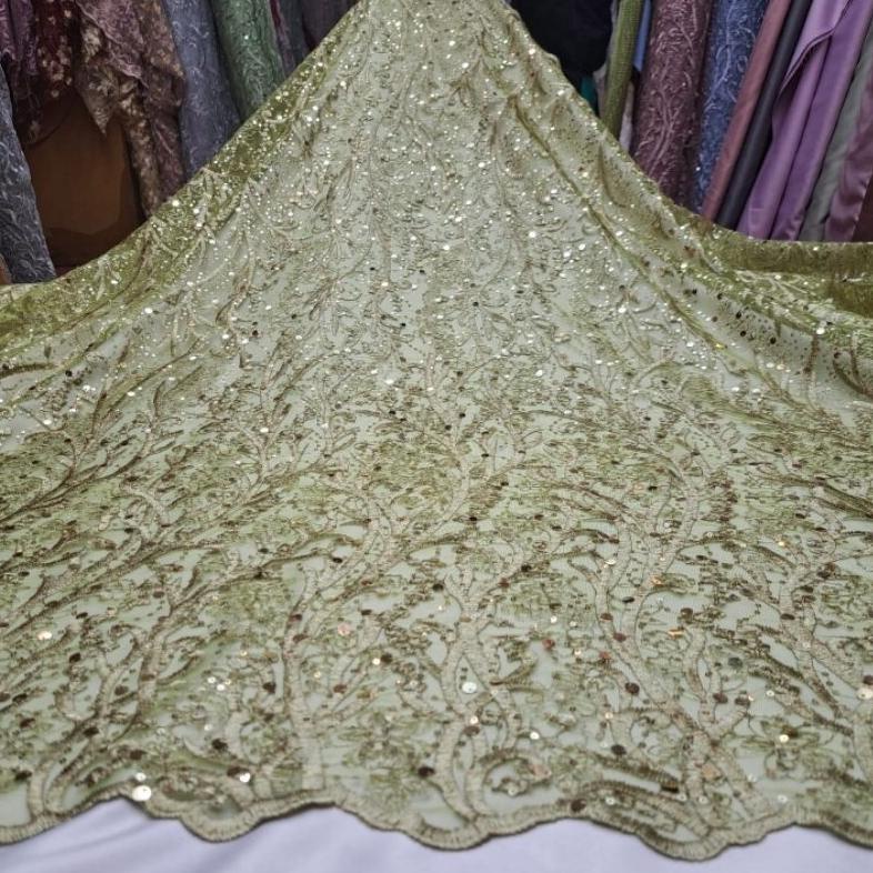 Segera Beli Free Gold kain tille akar bordir payet sequeen/bahan brukat kebaya pesta wisuda/brokat w
