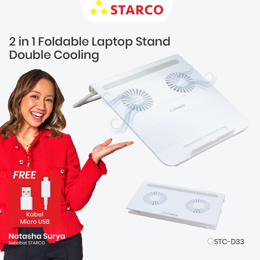 DISKON  Starco 2 in 1 Foldable Laptop Stand Double Cooling Fan Meja Laptop