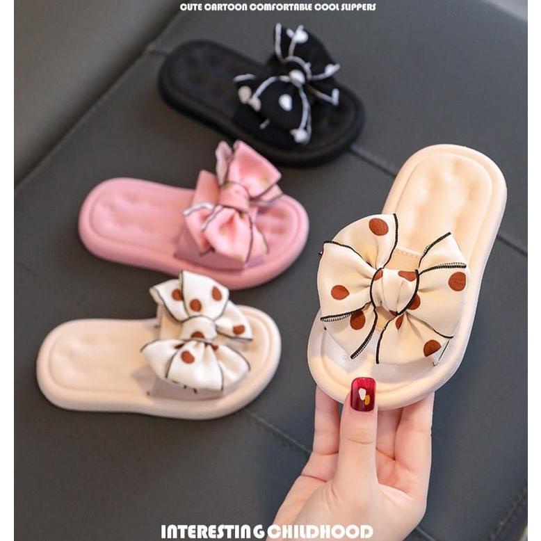 Cod TAS LV0168 Sandal Anak Perempuan Import Motif Pita Besar Polkadot 