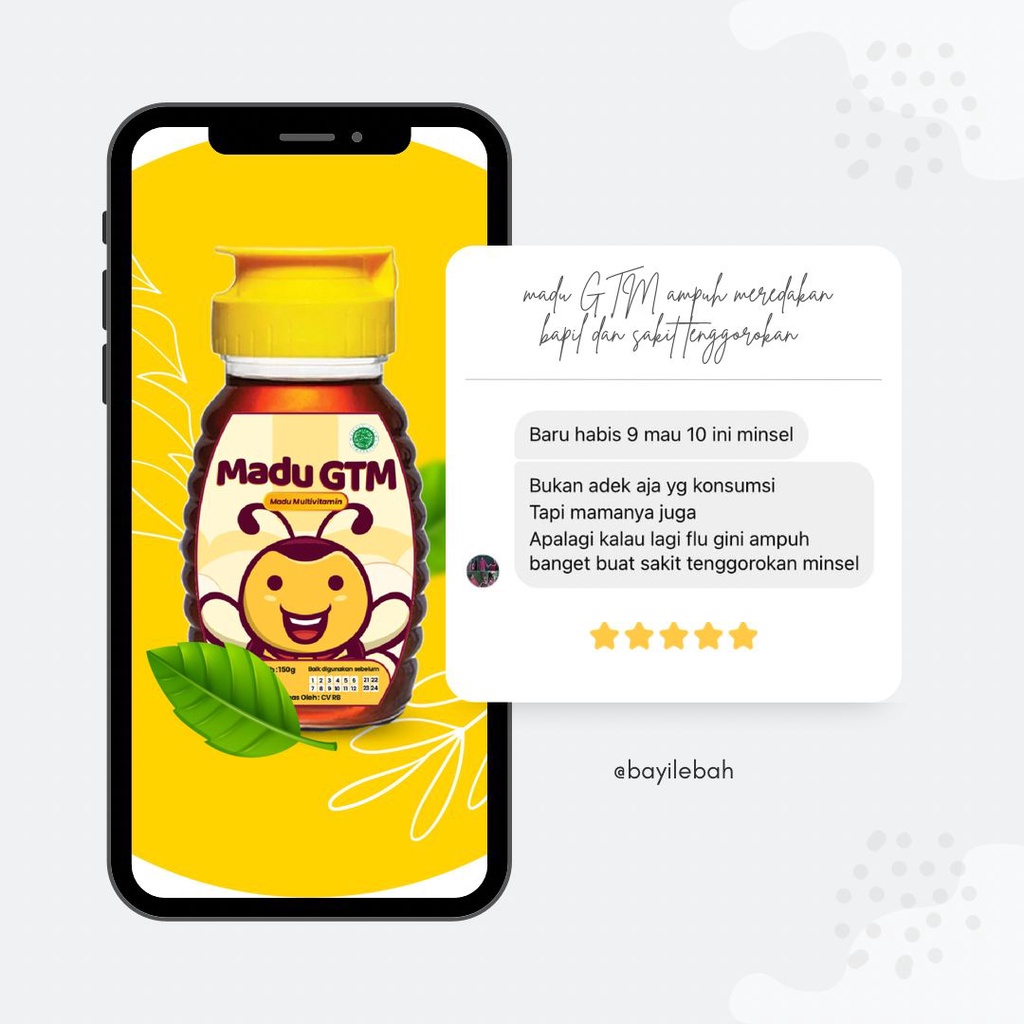 Madu GTM | Madu Anak Bayi | Usia 1 tahun | Ukuran 150 gr isi 3 botol | Original | Penambah Nafsu Makan Anak Bayi Gerakan Tutup Mulut