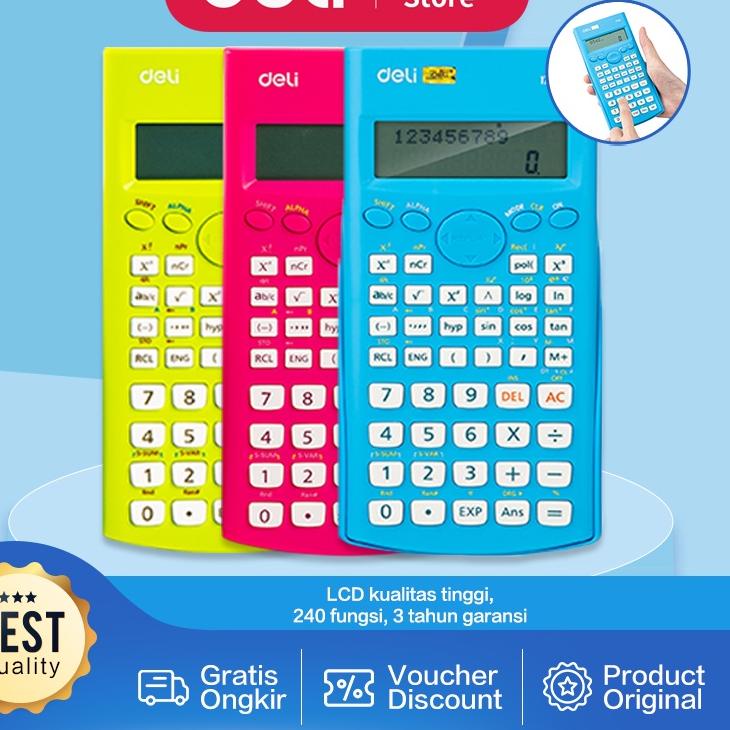 

ltaq -2 Deli Kalkulator Scientific 240 Fungsi/ 10+2 Digits Display besar garansi 3 tahun E1710A 965}