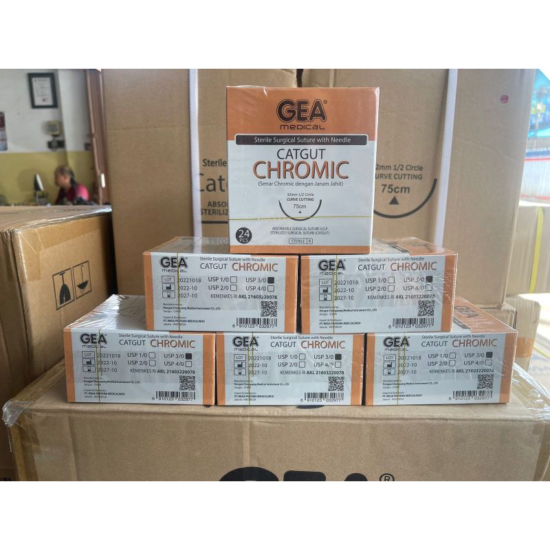 Catgut Chromic + Jarum / Benang jahit + Jarum - GEA