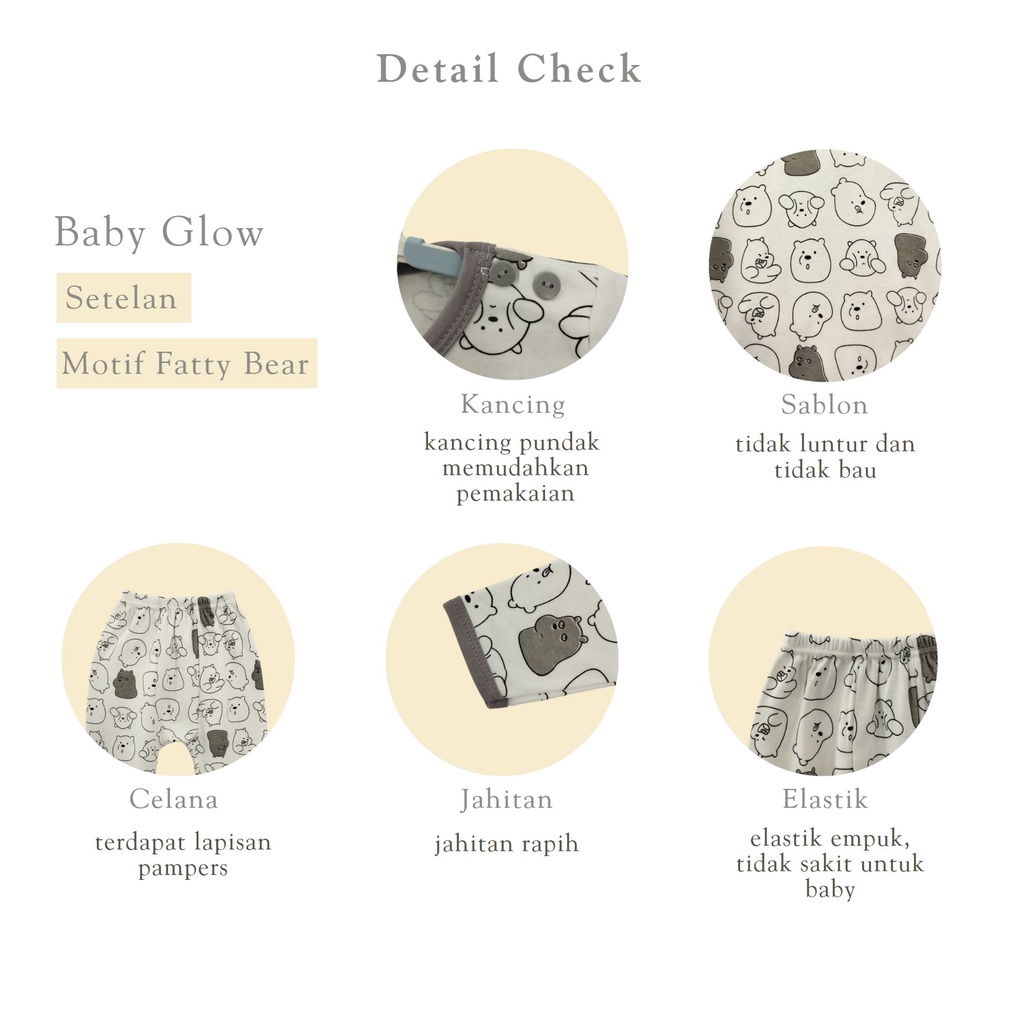 SETELAN BABY ATASAN DAN BAWAHAN BAYI MOTIF FATTY BEAR BABY GLOW SNI UNISEX