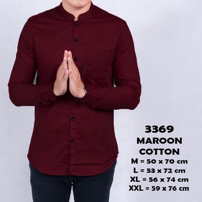 Kemeja Pria Kemeja Pria Lengan Panjang Polos Merah Maroon Kerah Shanghai 3369 - Maroon, M(K6D7) Keme
