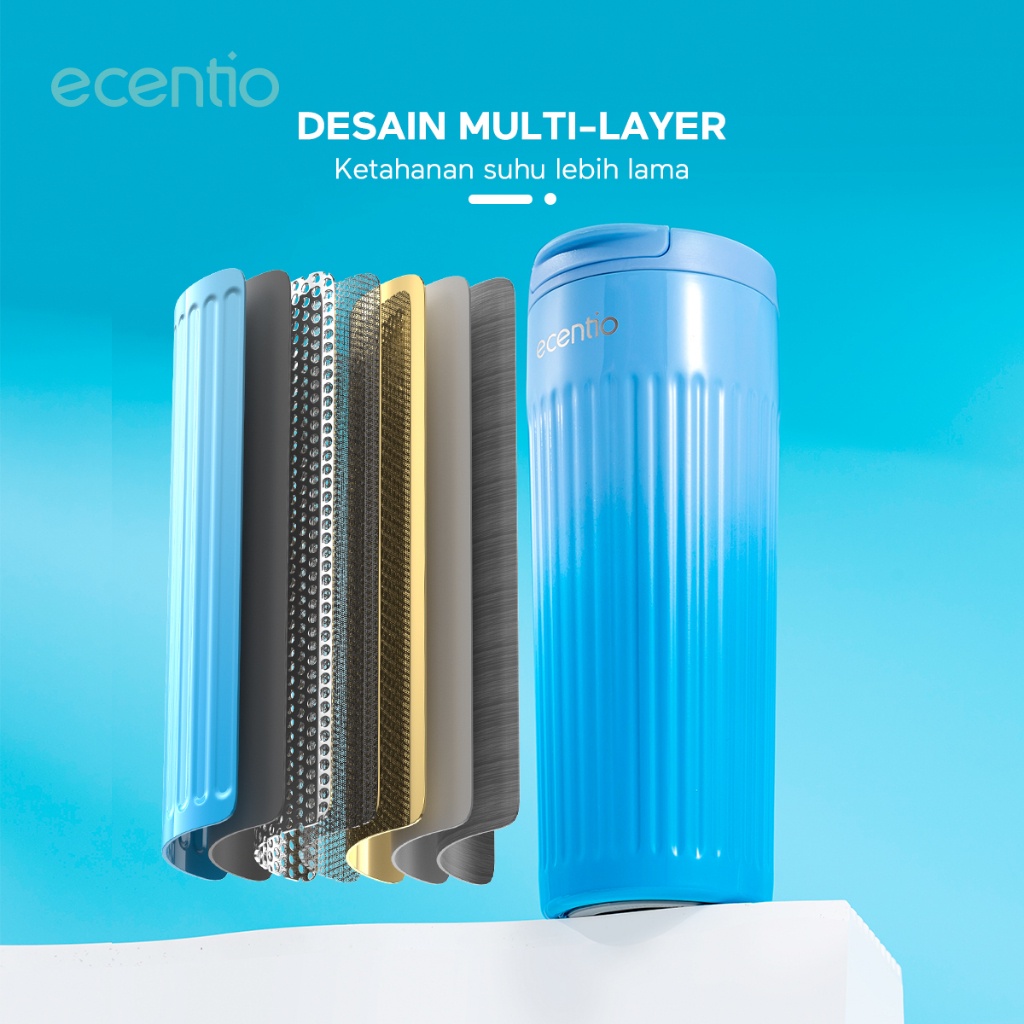 ecentio Termos Tumbler 304 Stainless steel 500ml Thermos botol minum TAHAN 6hrs cooling Anti Tumpah cold