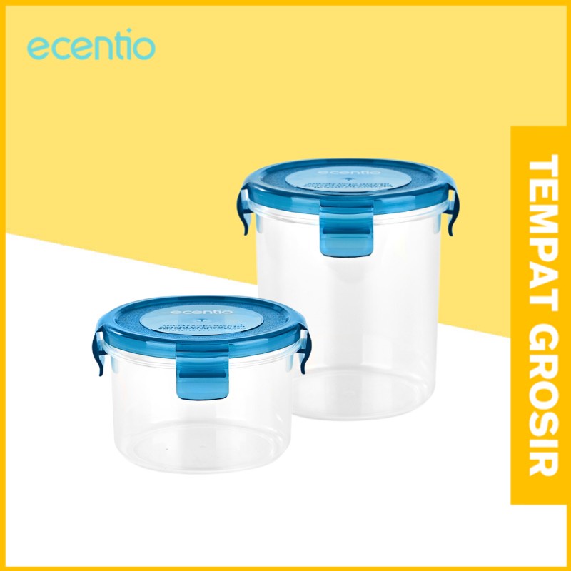 ecentio organizer box toples food container box 300/500ml 2pcs biru plastik Kulkas Refrigerator sealware Penyimpanan Makanan mpasi Bayi round transparent