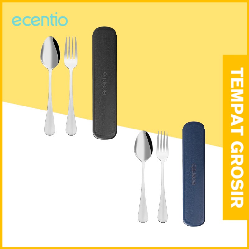 ecentio Set alat makan 2/3/4pcs Travel Cultery Sendok Garpu Sumpit Jerami Wheat Straw Sendok Garpu Set sendok stainless/plastik 3 In 1