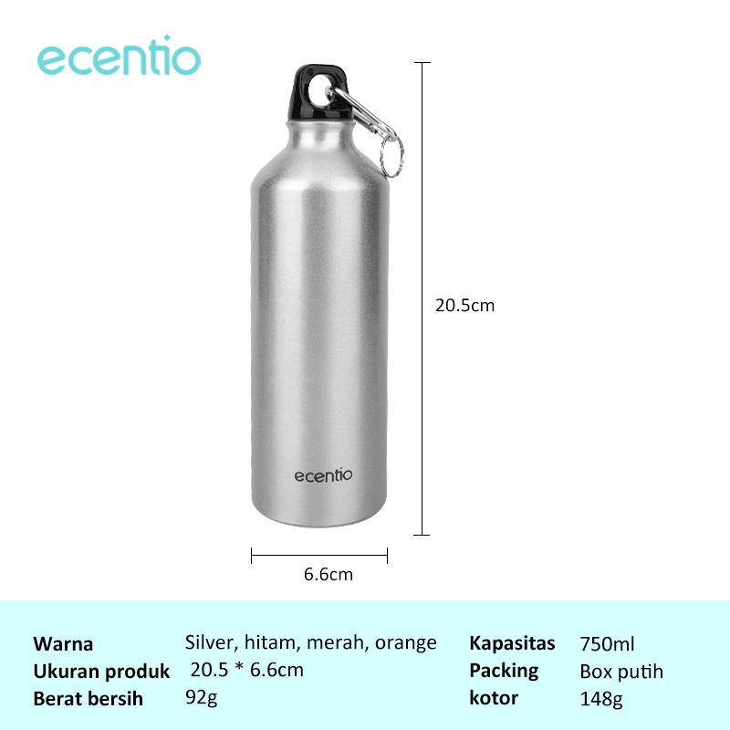ecentio 750ML Tumbler Sports Tahan bocor botol minum/Cangkir aluminium/Botol air olahraga