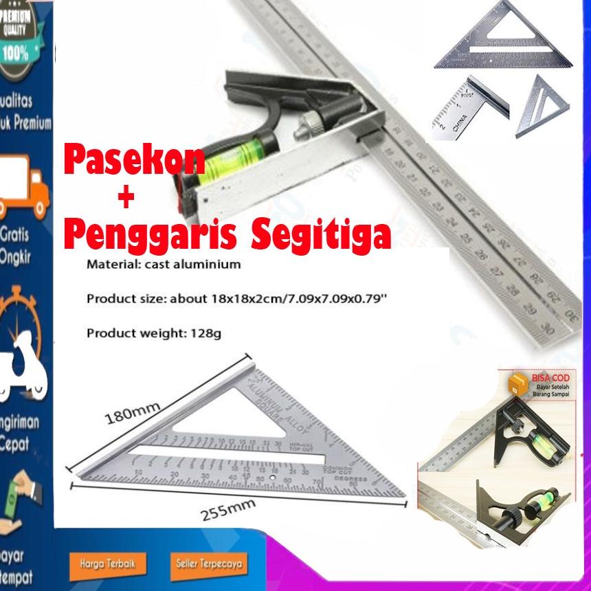 

[MURAH !] Satu Set 2pcs Penggaris Water Pas Dan Penggaris Segitiga Speed square 7" Silfer Cast Alumanium [KODE 436]