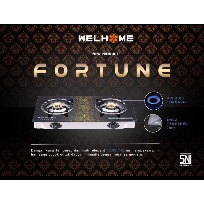WELHOME KOMPOR GAS MEJA 2 TUNGKU FORTUNE KACA