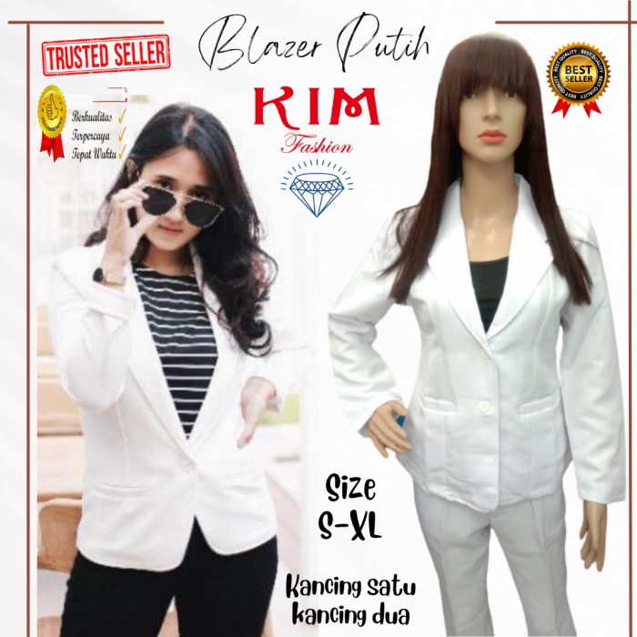 Blazer Wanita Korea fashion kerja outerwear satu kancing white kancing 2 M Blezer Wanita Korea Baju 