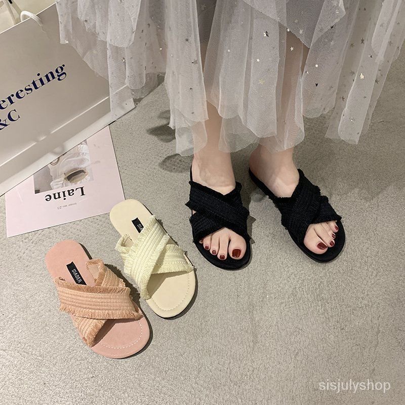 [✅BISA COD] #Sisjuly# Sepatu datar wanita / sandal wanita / sandal wanita baru sandal rumbai silang