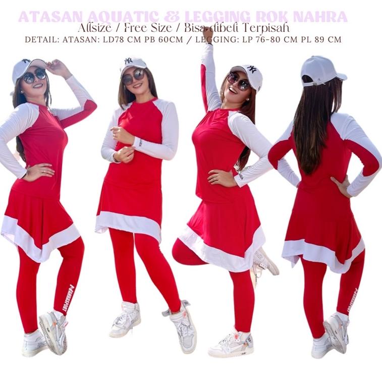 TERLARIS Baju Senam Atasan Aquatic dan Legging Rok Nahrasport Merah Putih / Baju Olahraga Setelan Le