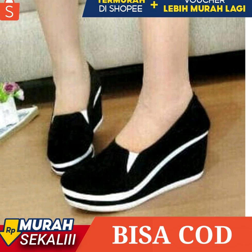 12.12 SALE Sepatu Wedges Boots Slop Jelly Slavina Selop Wanita Warna Hitam Import Branded Hak Tinggi