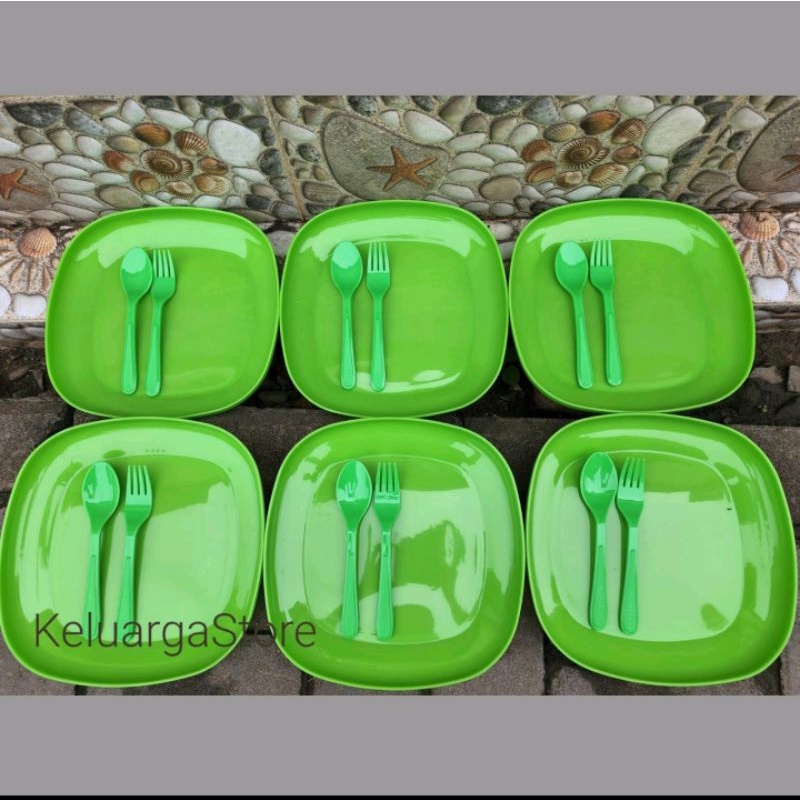 18 PCS PAKET PROMO ALAT MAKAN PIRING SHAFANA KOTAK+ 6SENDOK 6GARPU HOYA