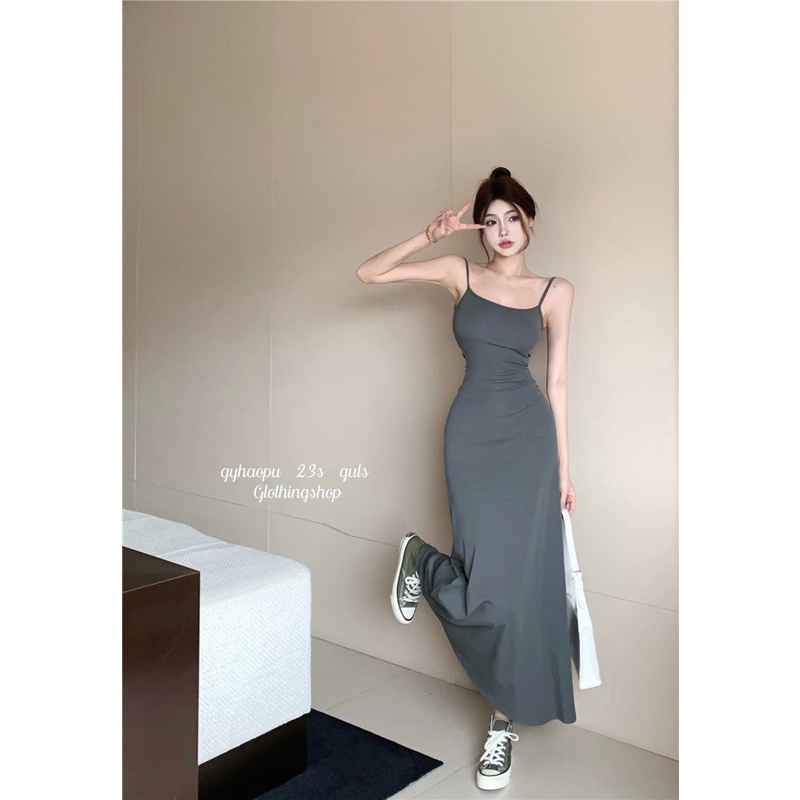 dress floral korea Dress Slip Musim Panas Wanita2023Pure Desire Rok Panjang Bahu Terbuka, Bawahan Pi