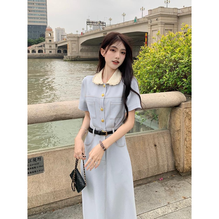 dress floral korea Hong Kong Rok Gaya Vintage Gaya Barat Penampilan Muda Kasual Modis Peter Pan Kera