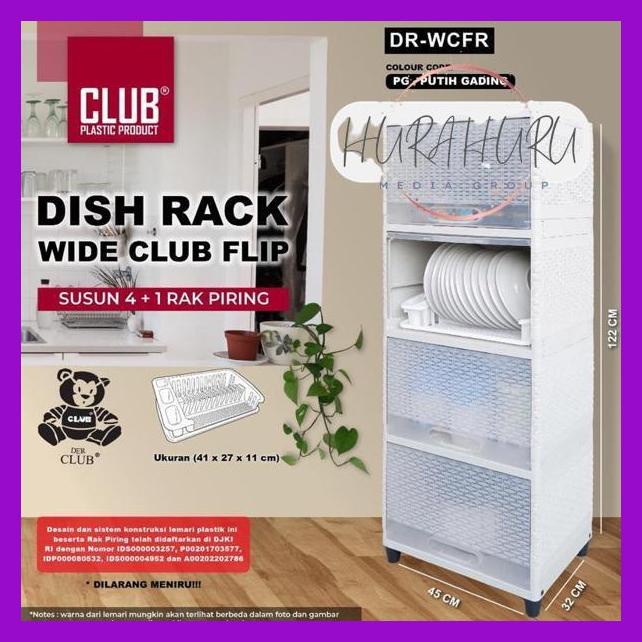 Dr1 Wcfr - Dish Rack Wide Club Flip Susun - Dr1 Lemari Piring Rak Dapur Plastik Pintu Transparan Den