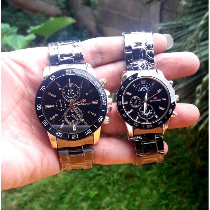 (COD)Jam Tangan Cauple Swis Rantai Stell Crono Variasi/Jam Tangan Analog Cauple swis Rantai