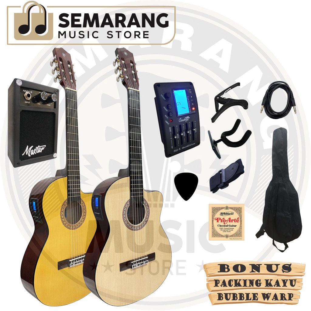 Gitar Klasik Elektrik Cutaway Nylon C315 Tanam Besi Gitar Klasik Elektrik Cutaway Equalizer Tuner Cowboy AW-5