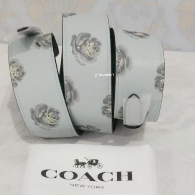 Coach Bag Strap Authentic With Rose Print Sky Silver