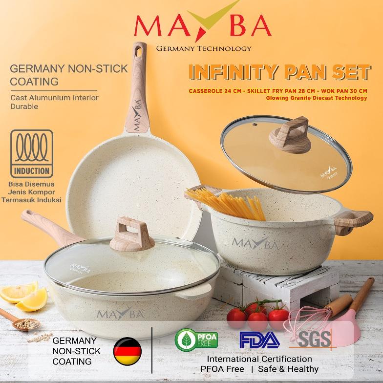 Mayba Panci Set German 3Pc Mayba Infinity Wok 30Cm - Frypan - Casserole Pan Marble