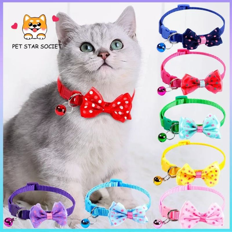 TAFBABY - Kalung Kucing Lonceng Pita Kupu Polkadot Tali Leher Aksesoris Hewan Peliharaan