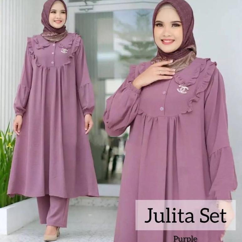 Best Product Buy 2 Free Gold RAYON crinkle JUMBO julita - One Set Tunik Anggita bahan Rayon premium 