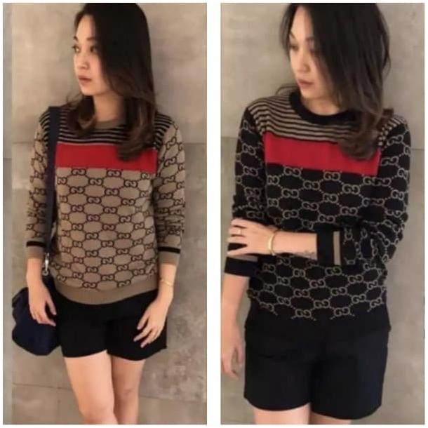 Baju Atasan Rajut Wanita Import Gucci Nagita Sweater Knit Baru Brown #Original