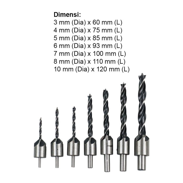 Taffware Mata Bor Drill Bit Countersink HSS 3-10mm 7 PCS - QST-K13