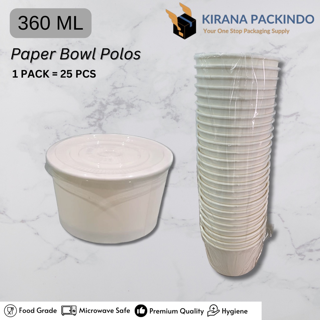 Paper Bowl Polos Rice Bowl / Tutup Paper Bowl 360ml 500ml - 25pcs