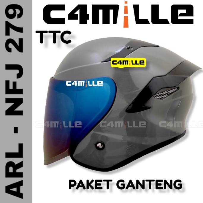PAKET GANTENG HELM ARL TT COURSE SOLID GORILLA GREY GLOSS HALF FACE