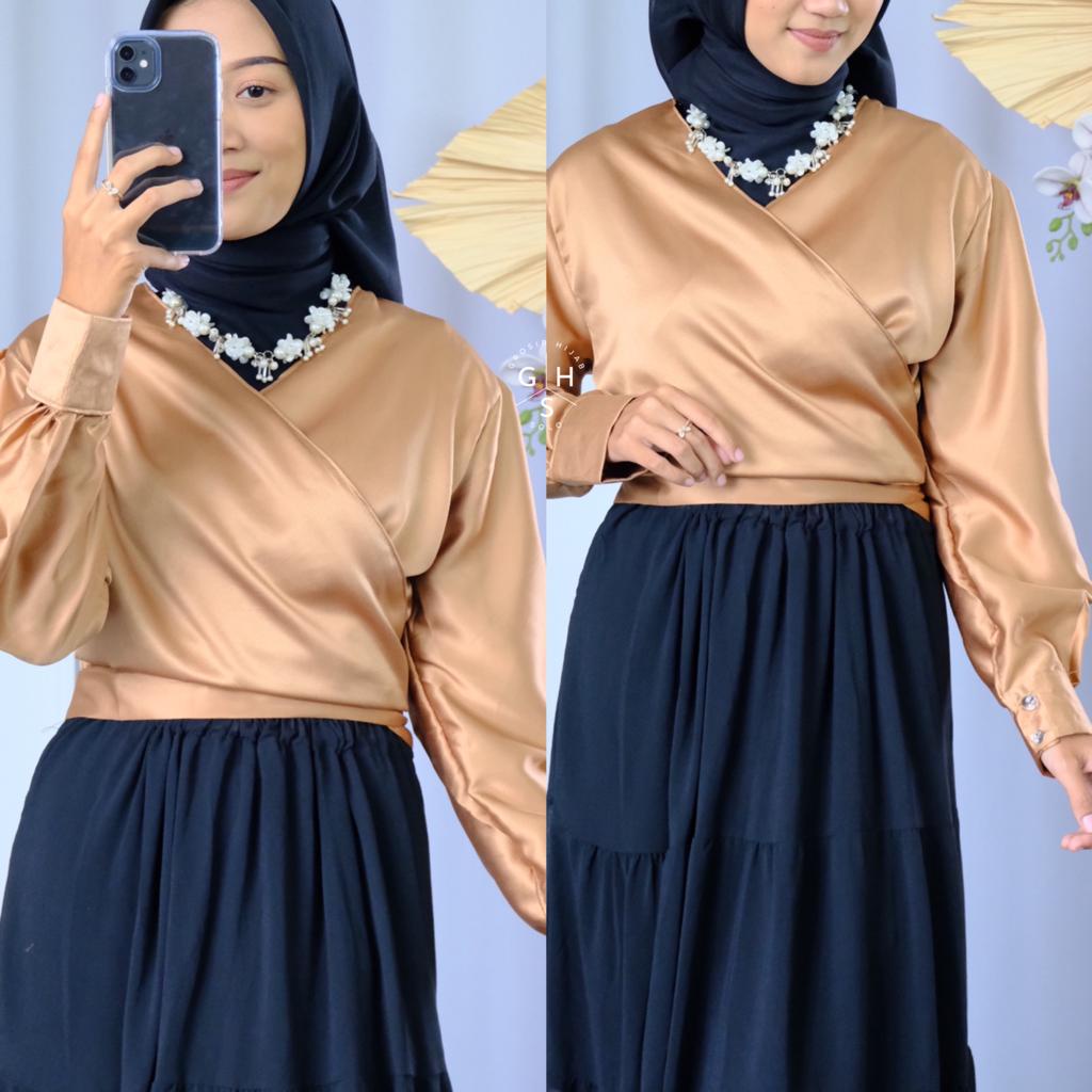 (DBY) BLOUSE MIRANTI OVERSIZE CROP TOP OUTER ATASAN WANITA SHIRT SATIN