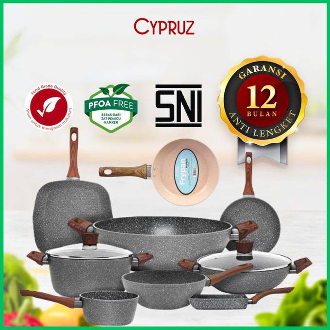 cypruz marble wok pan fry pan sauce pan wajan keramik anti lengket