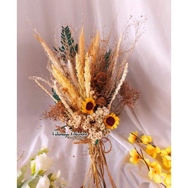 Mini Bouqet Pampas Bulu | Daun Kering Hiasan Buket Bunga Kering Dekorasi Rustic Mahar Craft Dried Fl