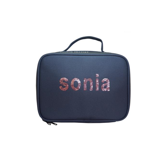 Sonia Miller pouch rect. w/ sonia sparkling beads; zipper prints