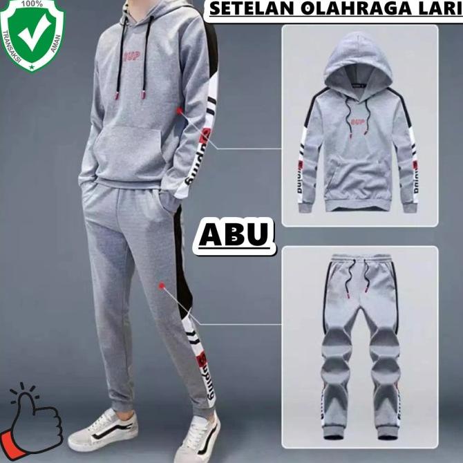 NEW Set setelan olahraga pria running baju celana training lari santai
