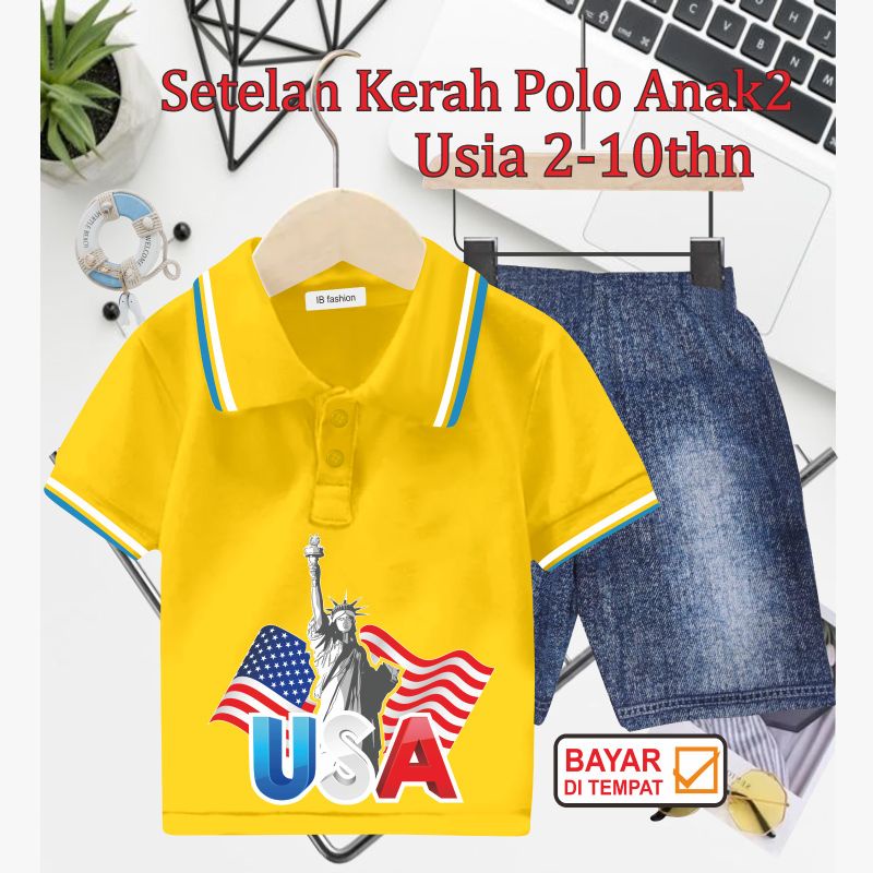 ((IB))SETELAN ANAK2 KERAH POLO SEMI JEANS/USA DIGITAL SABLON