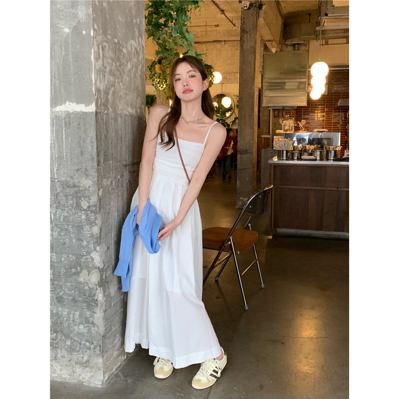 ✑☄♦gaun musim panas pantai tabir surya biru kardigan jaket wanita musim panas pinggang pelangsing suspender gaun mid-length rok dua potong set