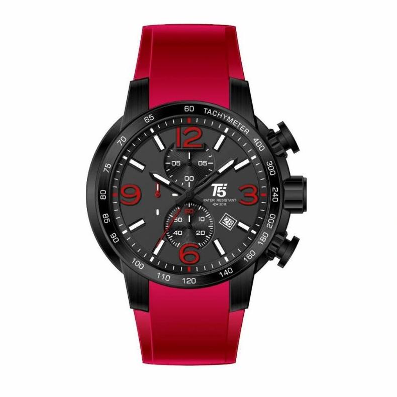 Jam Tangan Analog pria T5 3450 Original Cronograp tali rubber Tahan Air