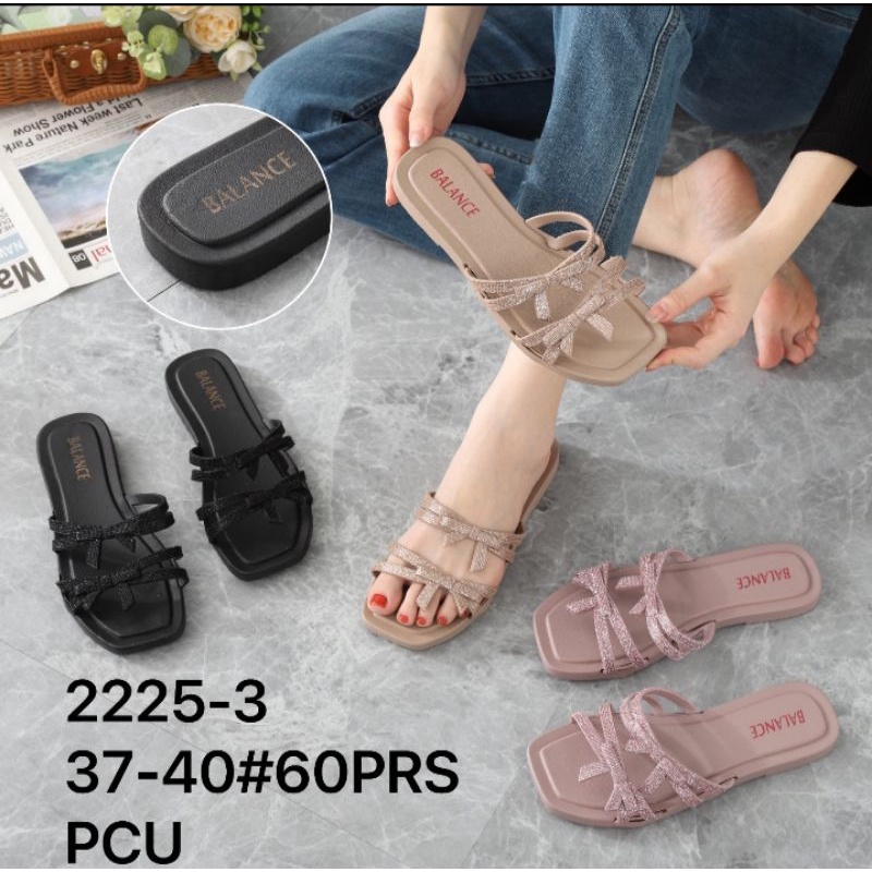 Sandal Karet Wanita Import Pita 2 Glitter BALANCE 2225-3