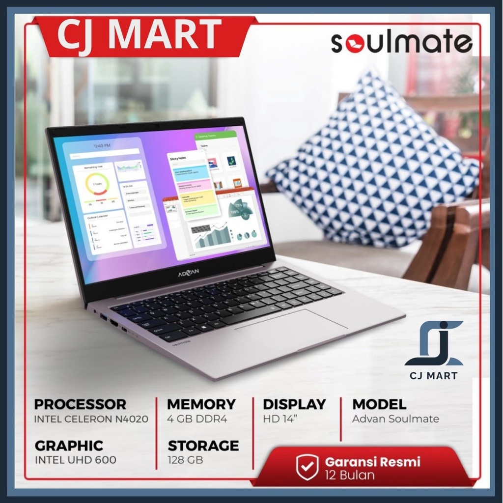 Laptop MURAH ADVAN Soulmate Celeron N4020 4GB 128GB 256GB 14&quot; W11 Laptop Sekolah Laptop Kuliah Laptop Kerja
