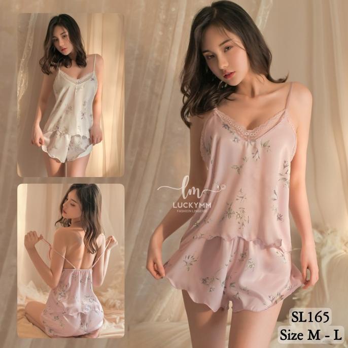 Sleepwear pajamas baju tidur sexy wanita bahan satin premium 165