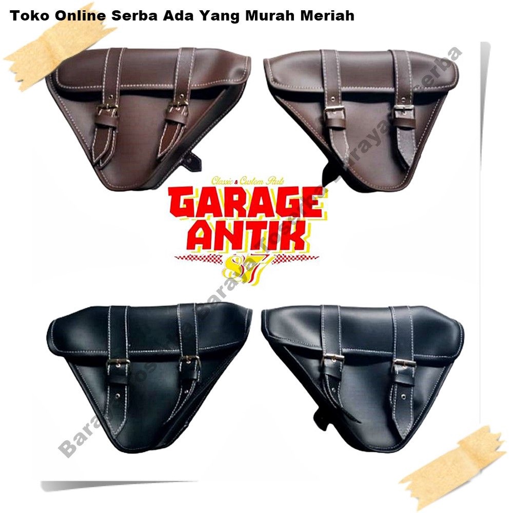Tas samping Side bag motor custom Japstyle Chopper British segitiga Cokelat Jadul Vintage