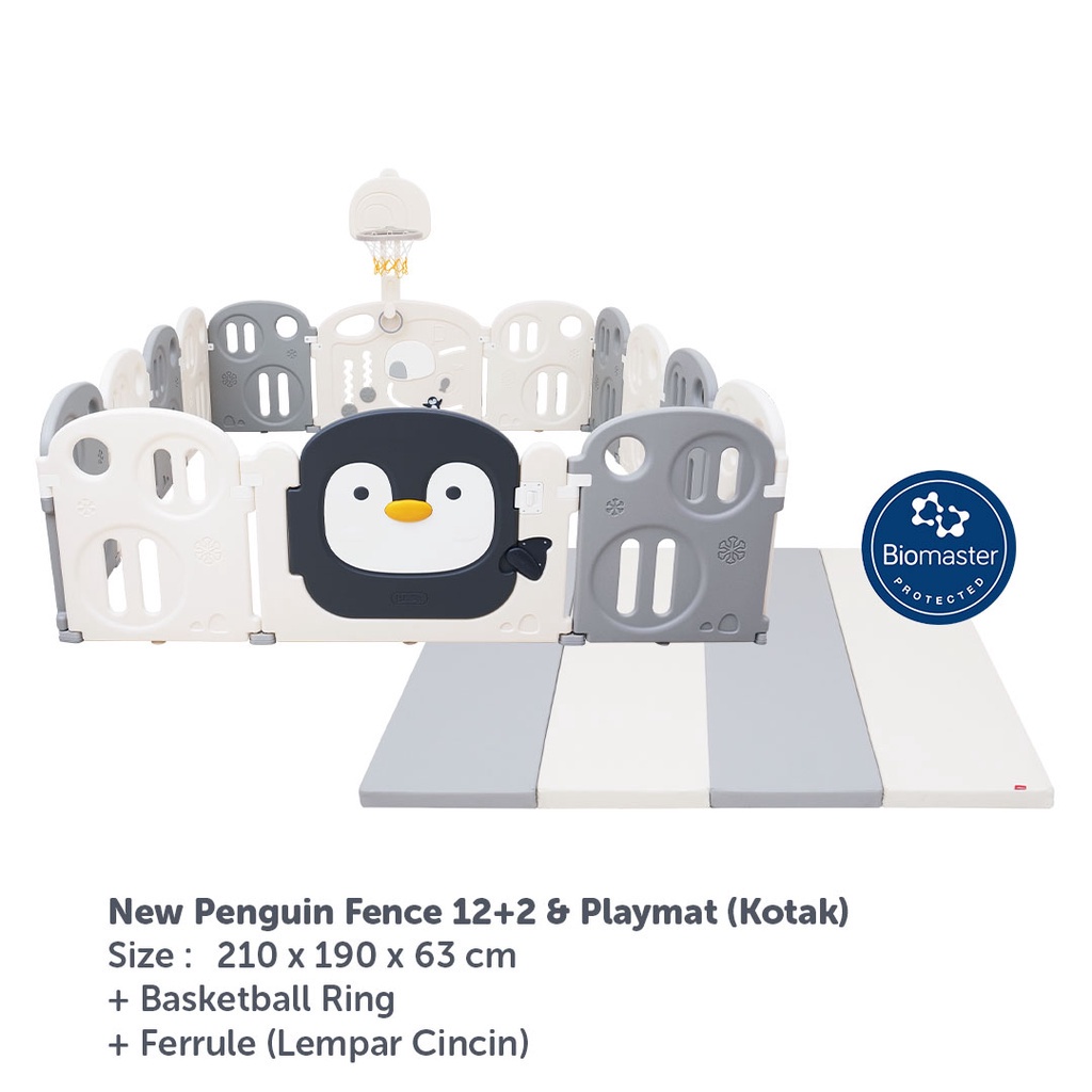 Lumba Fence Penguin + Playmat Kotak Antibakterial 12+2 | Pagar Bayi | Playmat | Pagar Anak | Pagar B