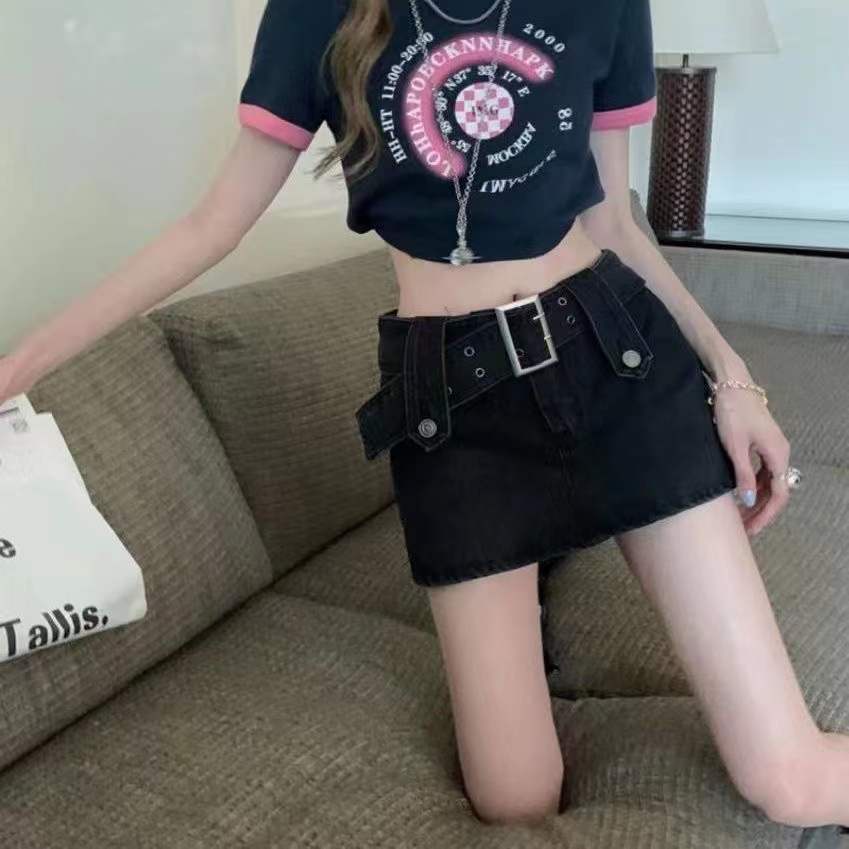 Red Eropa dan Amerika Hot Girls Denim Rok Celana Wanita Musim Panas 2023 Baru Rok Pendek Anti Ringan A-line tas Hip Rok