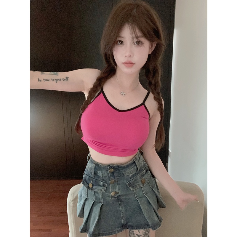 ❏cropped top babes slim fit camisole wanita dalam dan luar tops gaya keinginan murni pendek musim panas gaya keinginan murni kemeja bottoming seksi #COD