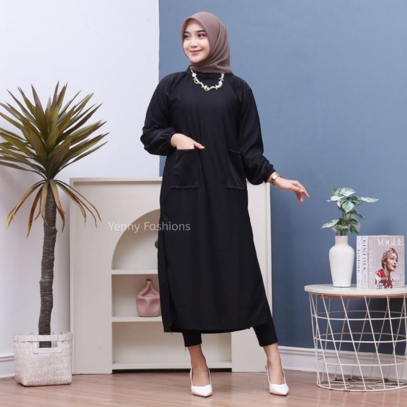 Long Tunik Jumbo Hornet Knit Kimia Tunik Hornet Knit Premium Import